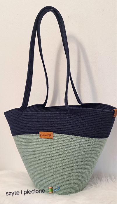 Kosz torba ze sznurka bawełnianego handmade rękodzieło