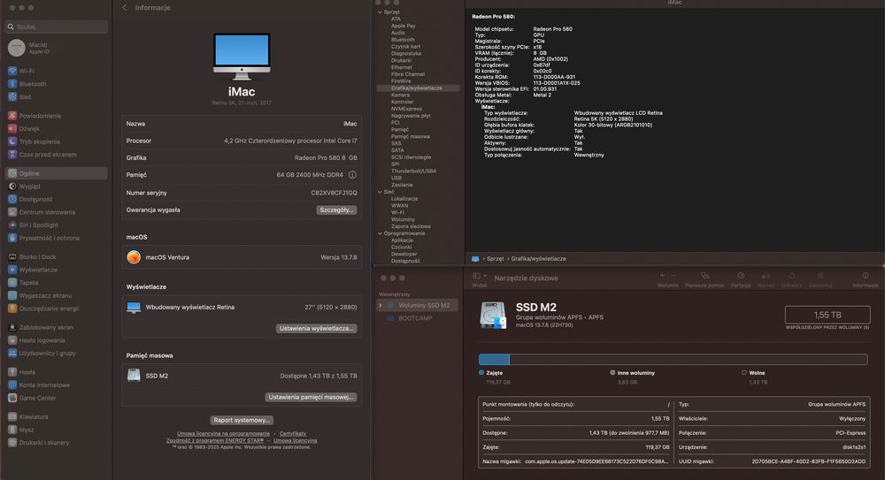 iMac 27" 5K | i7 4.2GHz | 64GB RAM | 2TB SSD | Stan idealny + gratis!