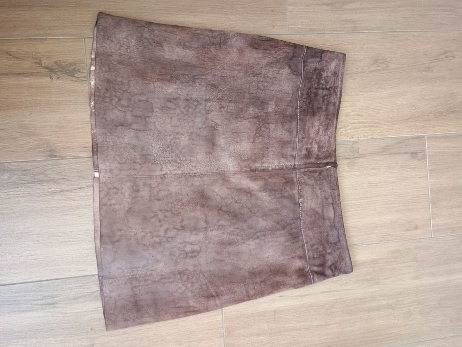 Skórzana brązowa spódnica mini prawdziwy zamsz 38 M