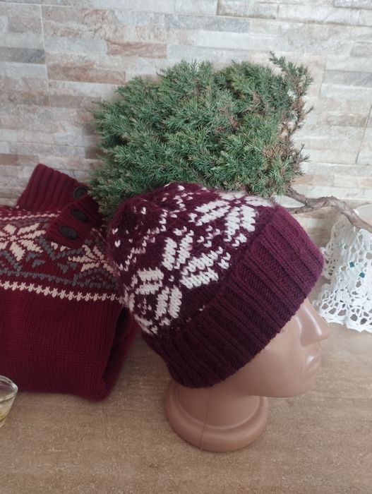 Ski шапка унисекс, орнамент стиль скандинавский узор fair isle фэр-айл