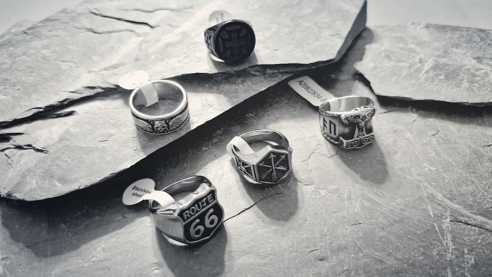 Aneis masculinos viking route66 asas caveira templarios homem motard