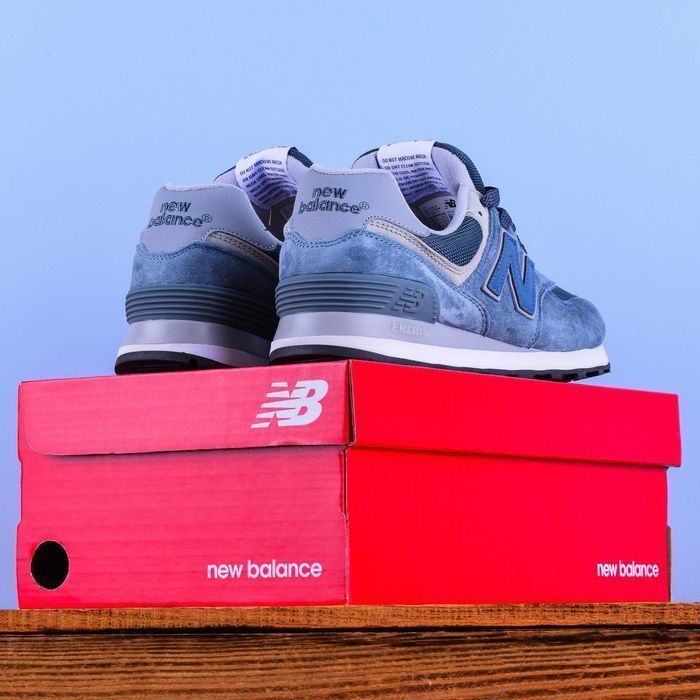 (2213) Кросівки New Balance 574 сірі з синєю N (37-41) NB nb нб