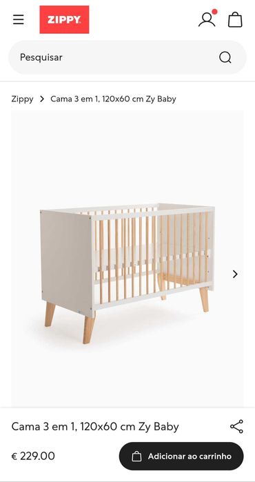 Berço/cama/ next to me (Zippy) 3 em 1, evolutivo, -NOVO