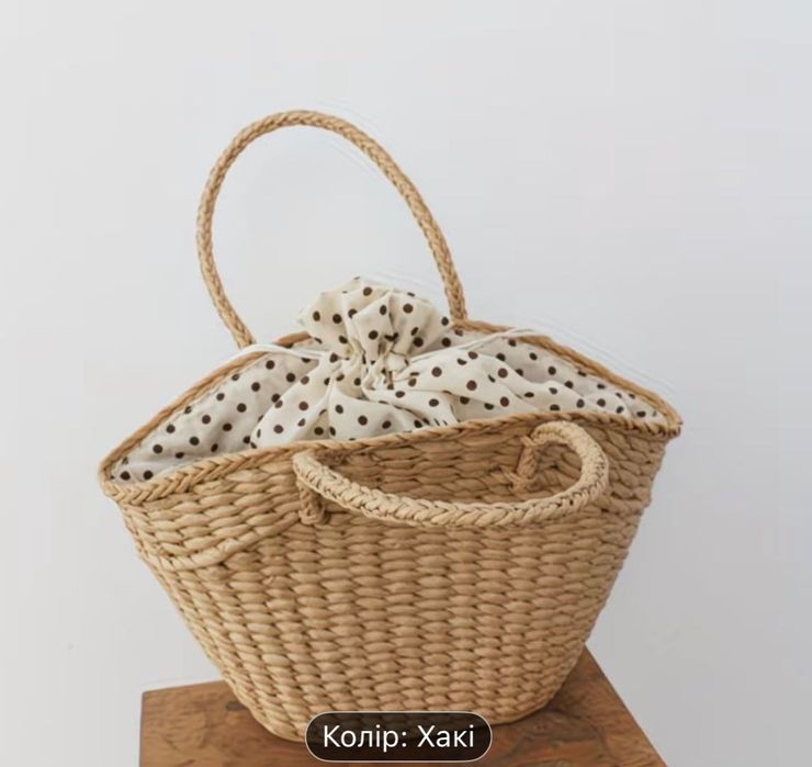 Пляжна плетена сумка з ручками, літня соломʼяна сумка  універсальна