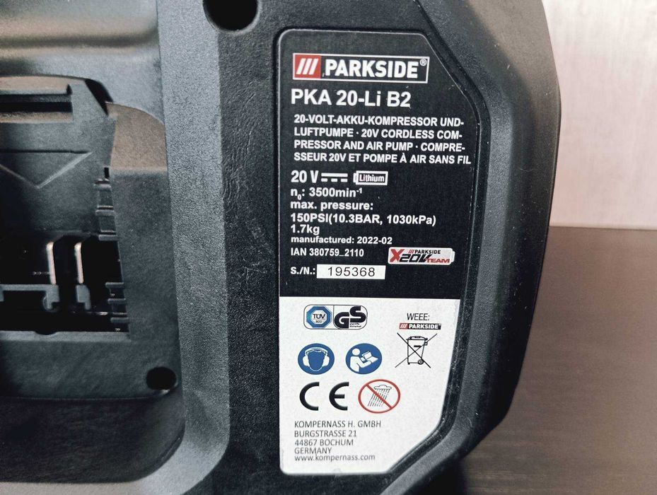Акумуляторний компресор PARKSIDE PKA 20-Li B2, без АКБ та ЗП