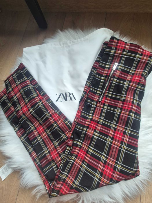 Spodnie w kratę wiskoza pants punk rock proste Zara 40/L