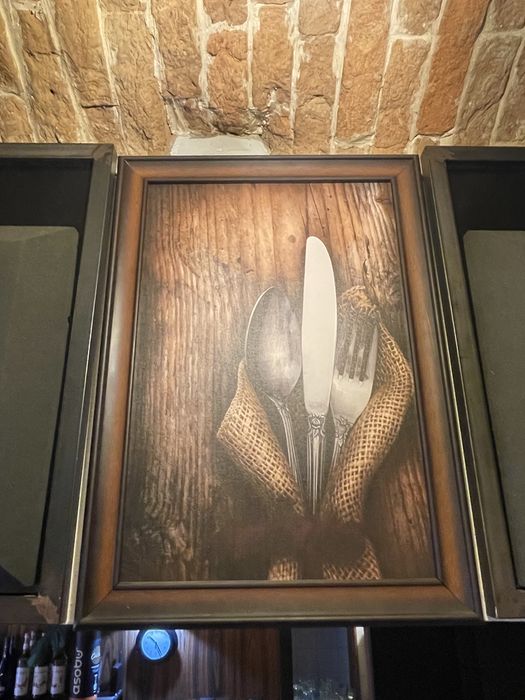 Obraz w drewnianej ramie Łyżka Nóż Widelec Gastronomia Kuchnia