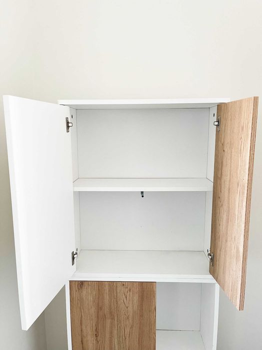 Móvel TV Modular Moderno Branco e Carvalho – Como Novo