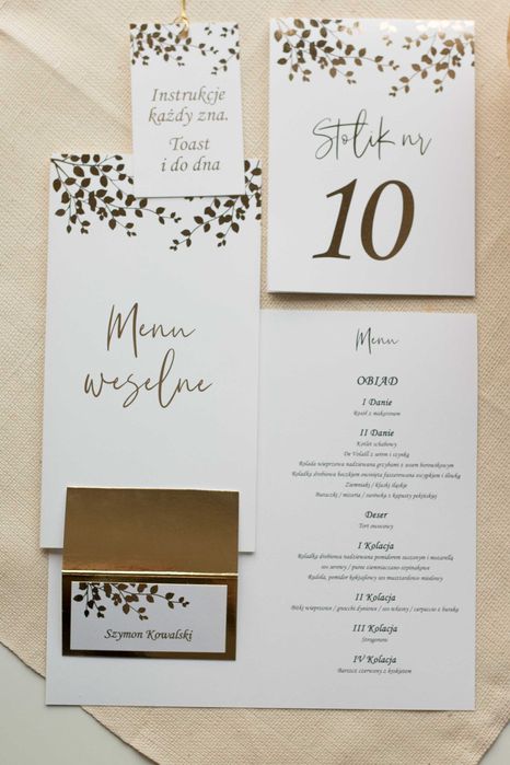Numerki na stół weselny w stylu GLAMOUR złote listki