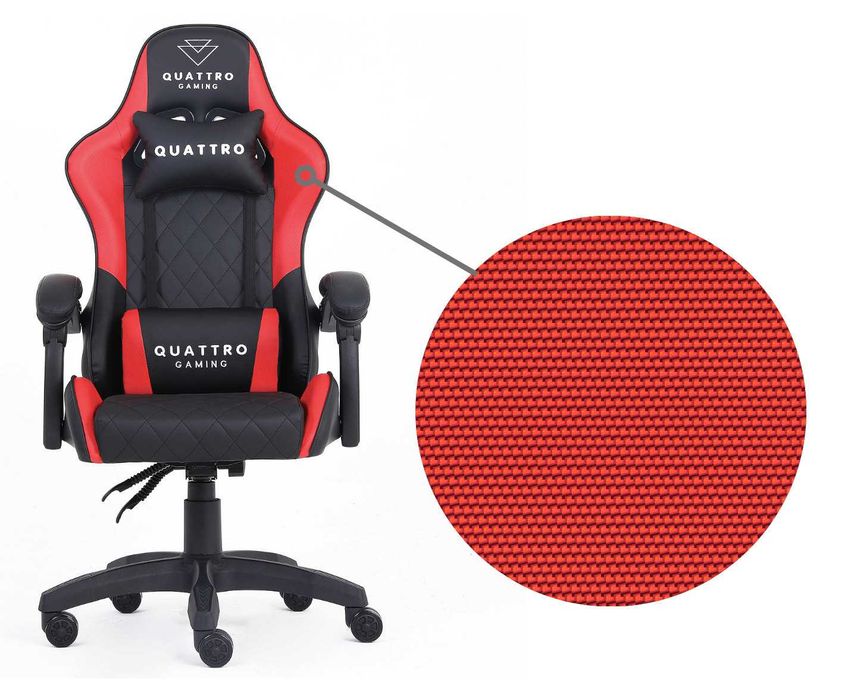 Fotel Gamingowy Quattro Carbon Red z Wysuwanym Podnóżkiem i Pikowanym Obiciem