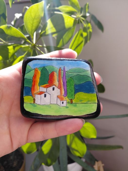 Pejzaż z górami malowany na kamieniu, Góry