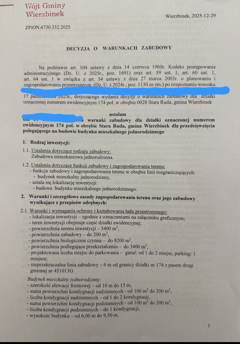 Działka budowlana , warunki zabudowy,lasek