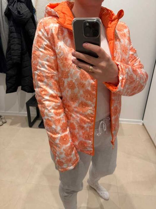 Piękna dwustronna neonowa kurtka wiosna lato pomarańczowy kwiaty