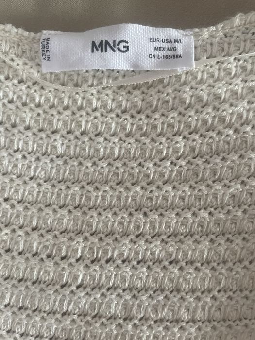 Кардиган-накидка MANGO, трикотаж білий з чорною окантовкою,