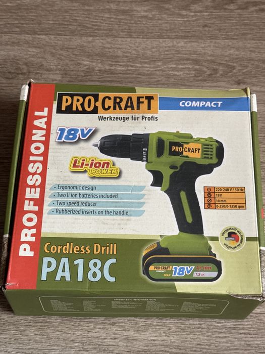 Аккумуляторный шуруповерт Procraft Pa18c compact