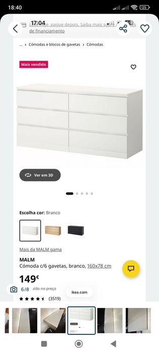 Cómoda 6 gavetas Malm Ikea