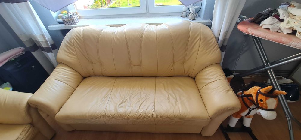 Skóra naturalna Sofa kanapa komplet wypoczynkowy i dwa fotele