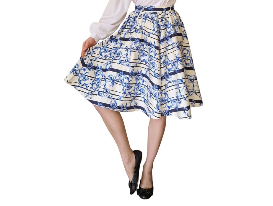 Midi rozkloszowana spódnica  w kwiaty XS