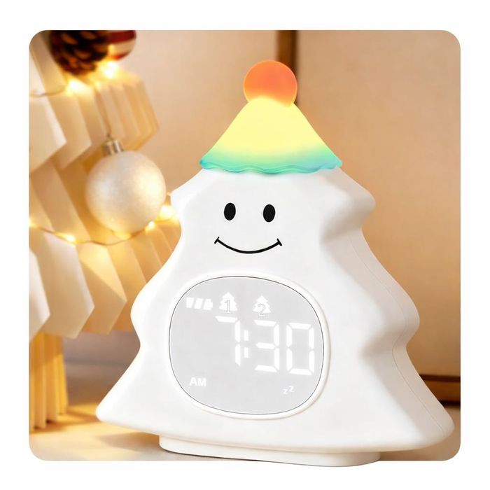Budzik dla dzieci Choinka LED biała Lampka RGB Zegar Cyfrowy Alarm