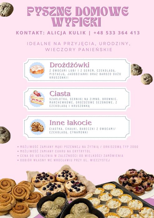 Domowe wypieki na zamówienie – ciasta, drożdżówki oraz inne słodycze | Wrocław