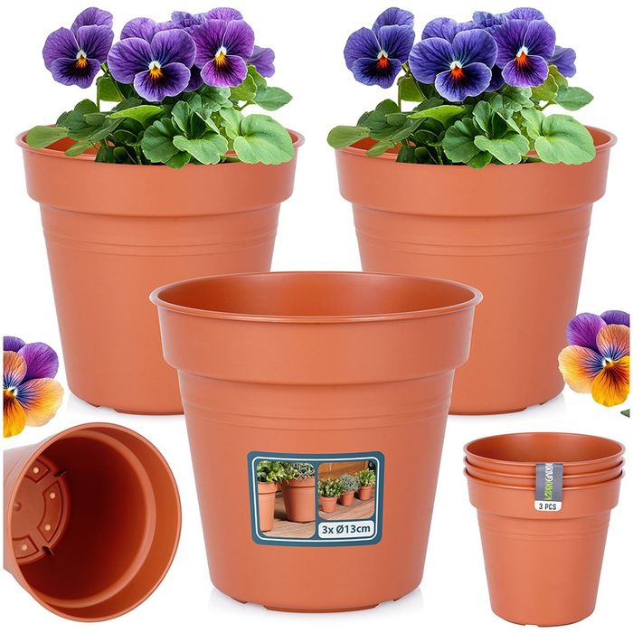 Doniczka ogrodowa plastikowa okrągła 13 cm 3 szt.