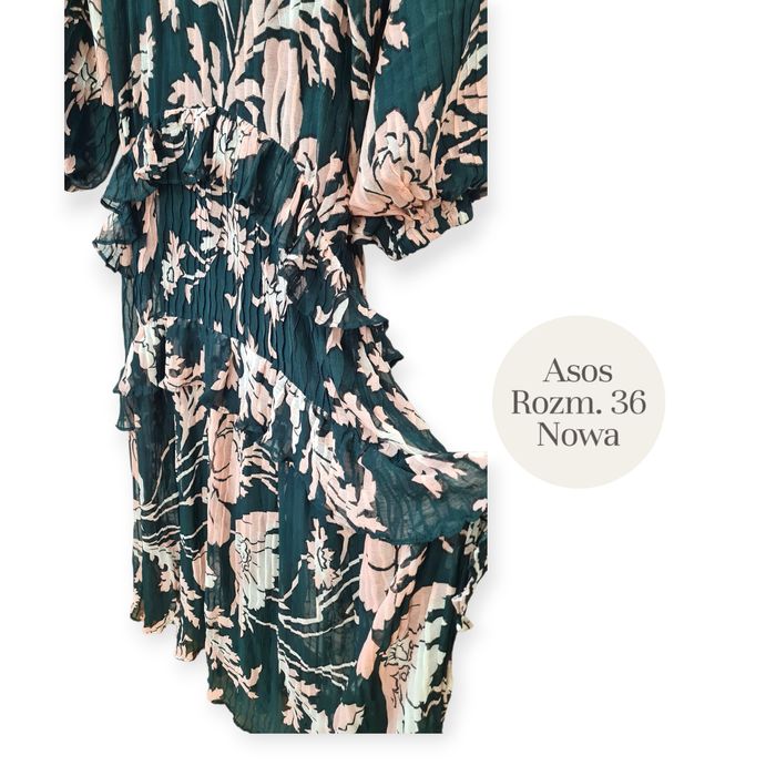 Nowa Sukienka Maxi ASOS Plisowana butelkowa zielen 36 s studniówkę