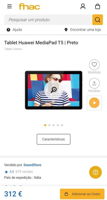 Tablet Huawei T5 4/64GB faz chamadas, excelente estado,caixa,312€ Fnac