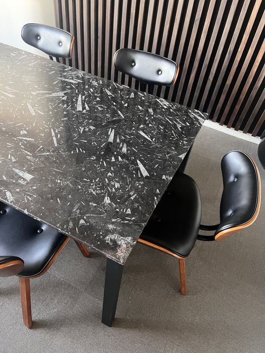 Mesa escritório em pedra e aço cinzento antracite