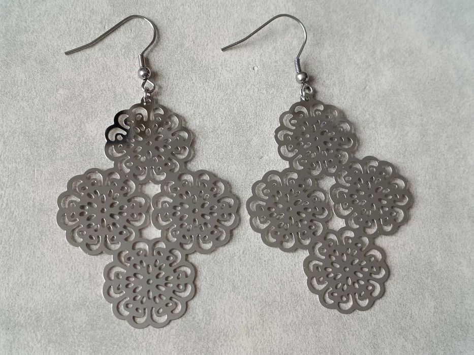 Duże wiszące stalowe kolczyki Ażurowe 7,5 cm Stal 316L Nowe
