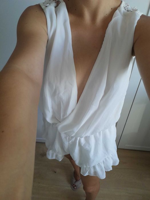 Dm Retro biały kombinezon koronkowe plecy r.6/34/XS/S