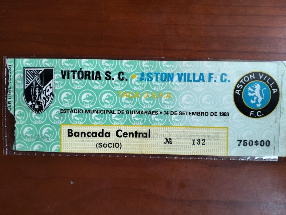 Antigo bilhete Vitória de Guimarães x Aston Villa (1983)