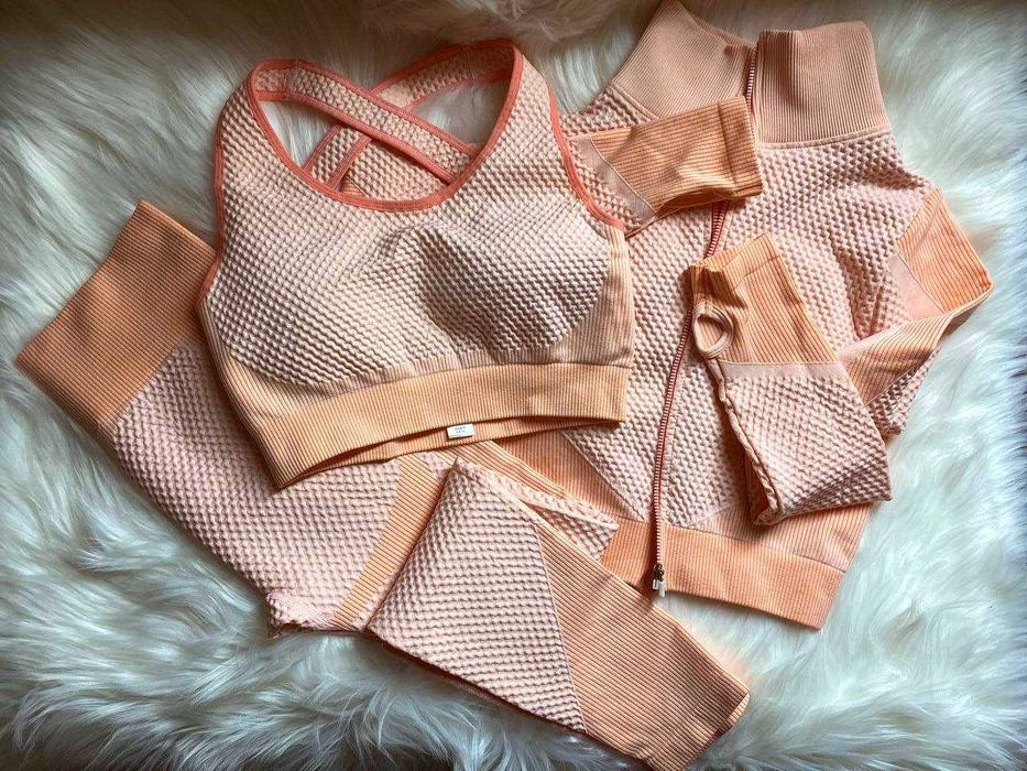 Костюм для фитнеса, йоги, спортивный костюм тройка лосины топ кофта