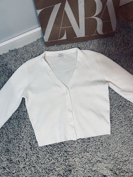 Lindex sweter damski kardigan rozm s na guziki bialy