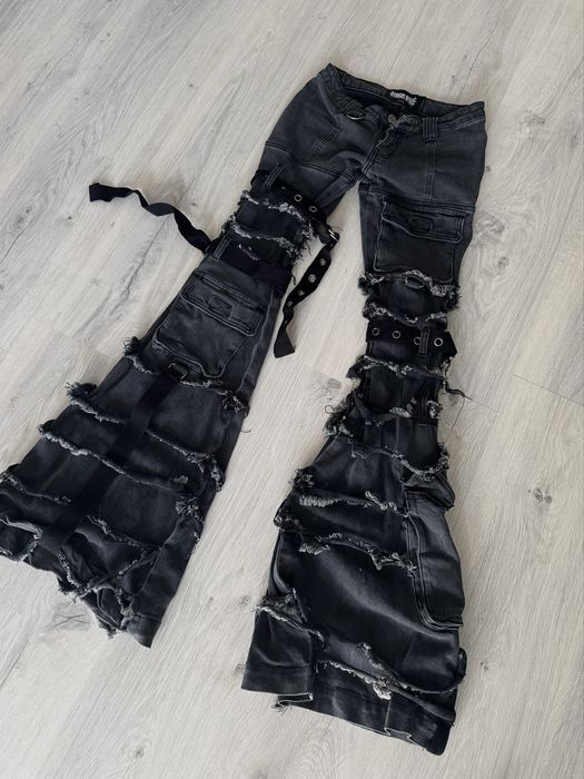 Рвані штани джинси з ремнями кльош низька посадка dollskill darker wavs xxs xs y2k new rock miss me demonia