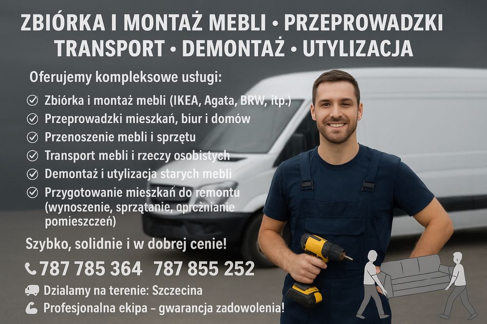 Przeprowadzki, transport, montaz mebli, utylizacja