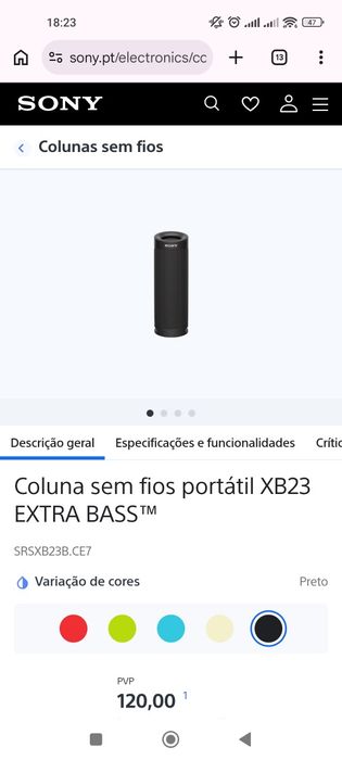 Coluna Sony SRS-XB23 bluetooth