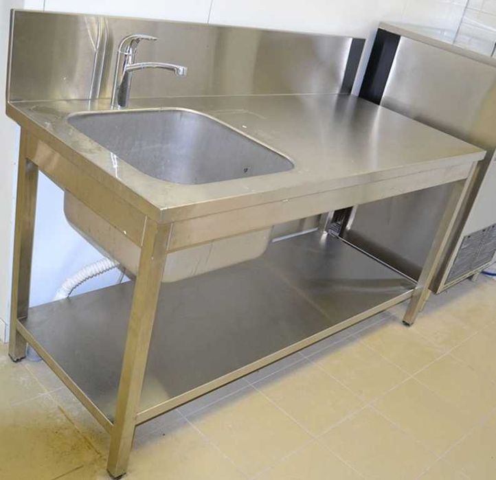 Стол-мойка из нержавейки, стол с мойкой и полкой