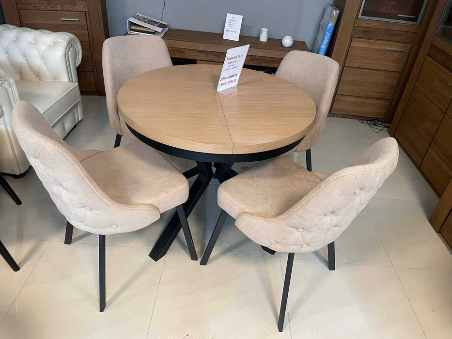 (268WN) Stół okrągły rozkładany + 4 krzesła, wyprzedaż 1299 zł