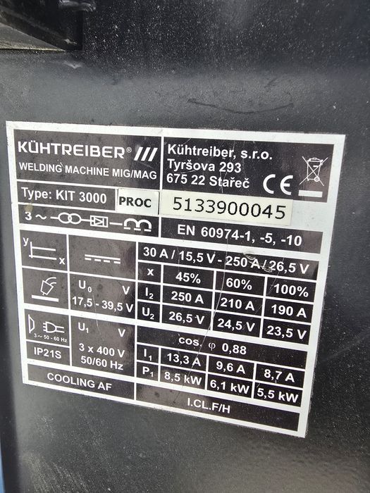 Máquina de Soldar MIG/MAG 250A Kuhtreiber trifásica