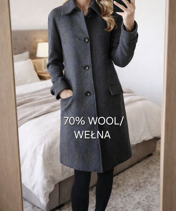 H&M wełniany wełna szary płaszcz w kratkę fioletowy wiosenny S 36