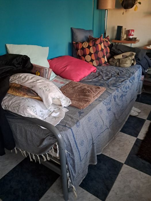 Cama de ferro cinzenta