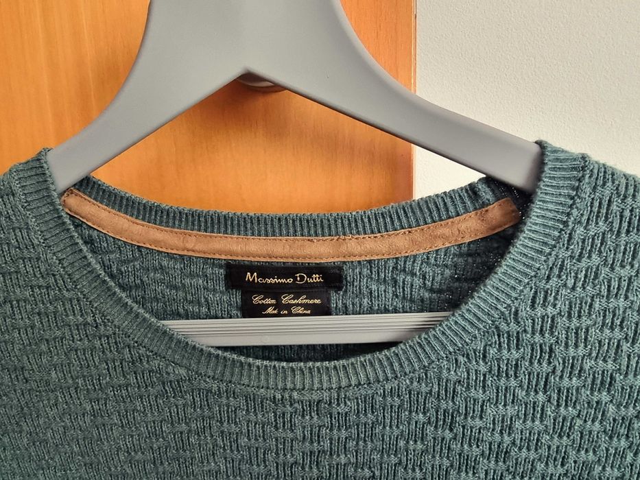 Camisola verde marinho Massimo Dutti Cotton Cashmere, tamanho L