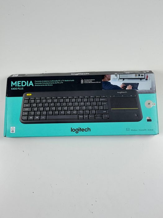 Бездротова компактна клавіатура з тачпадом Logitech K400 Plus Wireless Touch Black Italiano (мембранні клавіши, USB-приймач, італійська розкладка)