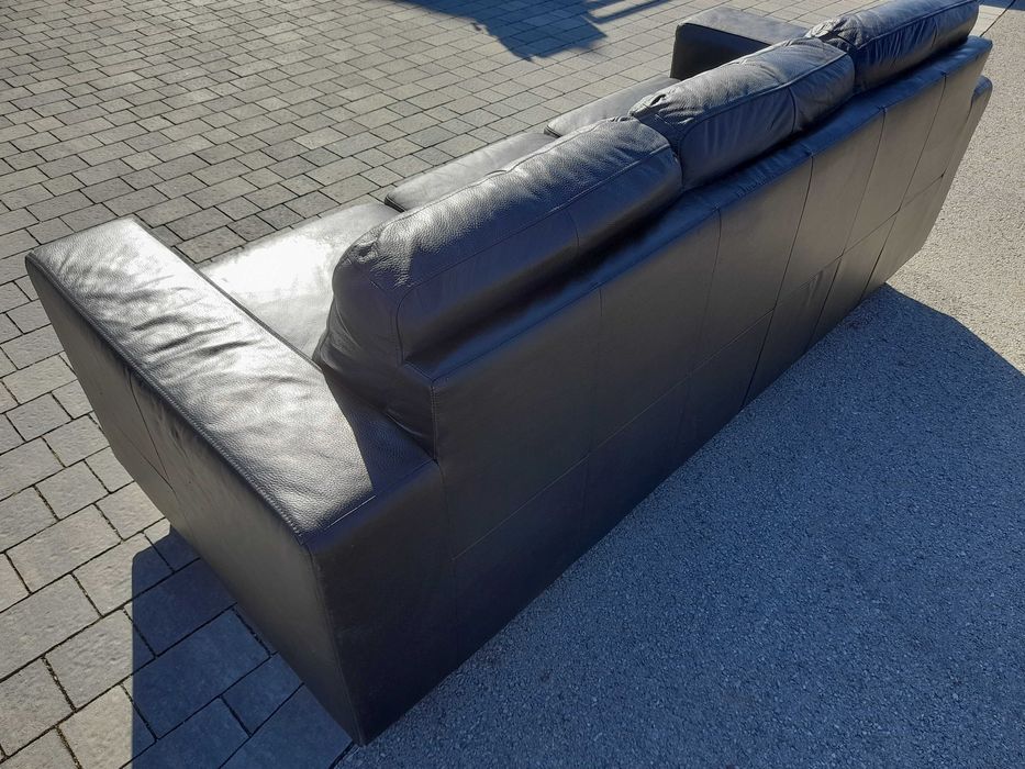 Fotel trzyosobowy sofa czarna skóra naturalna
