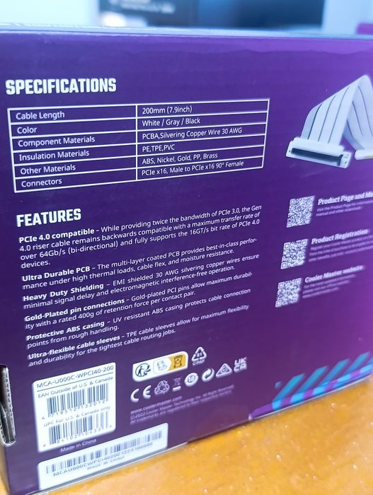 Cabo Riser PCIe 4.0 branco 20cm452215981789030401