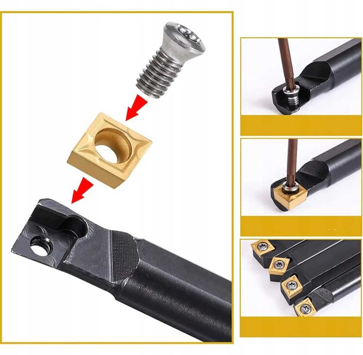 Tokarski Noży 4 Sztuki CNC + 10 Płytek z Węglika C6 TiN + 4 Kluczy