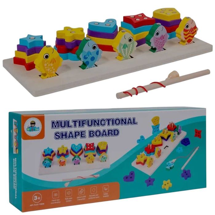 Drewniany sorter kształtów z wędką magnetyczną 3w1