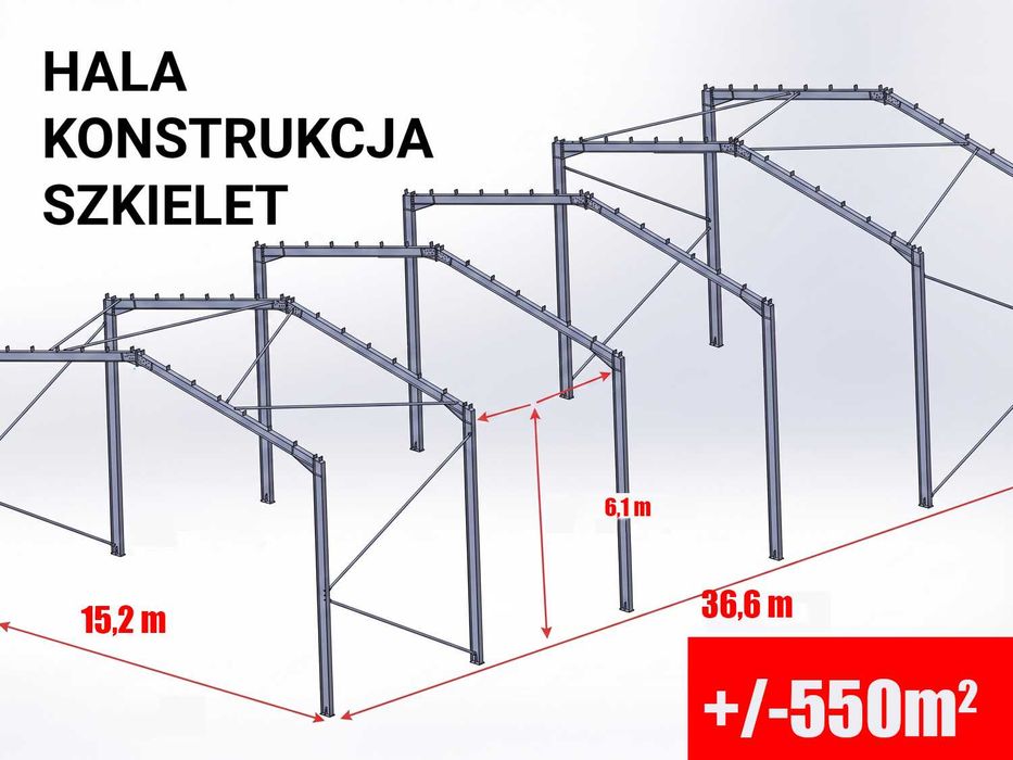 Konstrukcja stalowa, hala stalowa, szkielet rama hali 36,6x15,2x6,1m ocynk (magazyn, hangar)