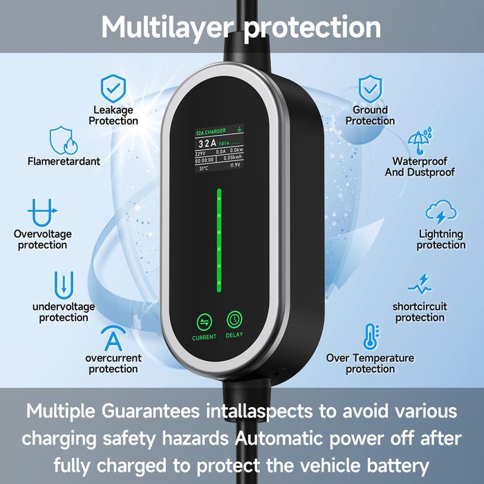 Зарядний пристрій 7.2kW 32A Type 1/Type2/GBT Wi-Fi Bluetooth Smart Life EV Charger для електромобілів США кабель 3.5м/5m IP66