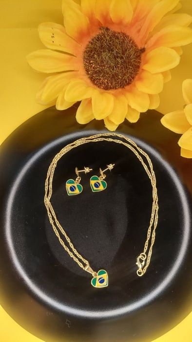 Conjunto Brasil, semijoia de qualidade,  folheado a ouro 18.
